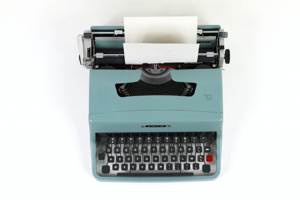 A blue typewriter