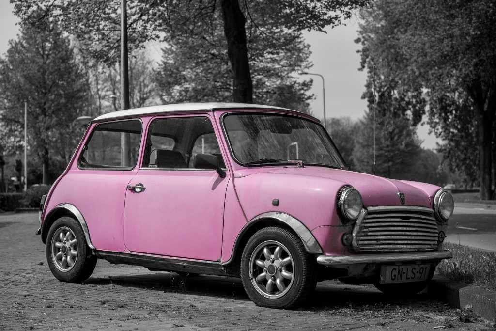 A pink mini car