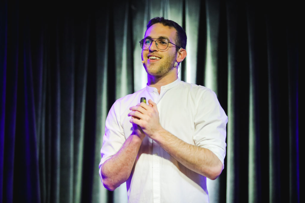 Yuval Keshtcher giving a presentation