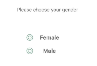 A signup screen that asks for make and female gender