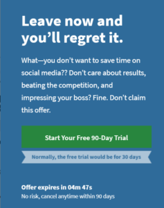 Extreme confirmshaming message from HootSuite