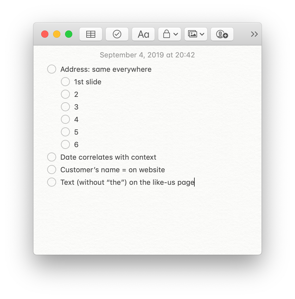 ux writing checklist example