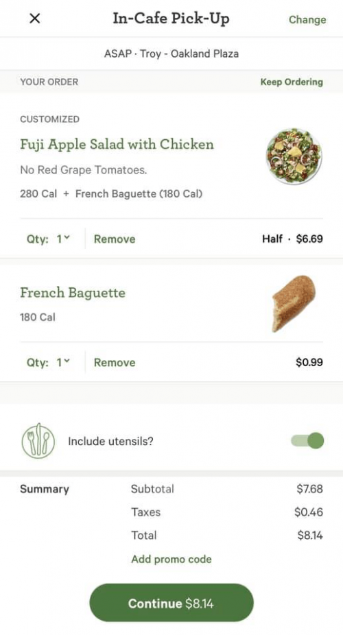 delivery app microcopy example