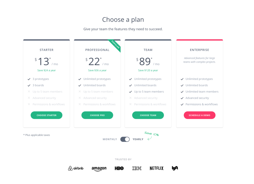 invision pricing plan