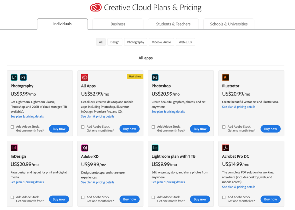 adobe pricing plan design