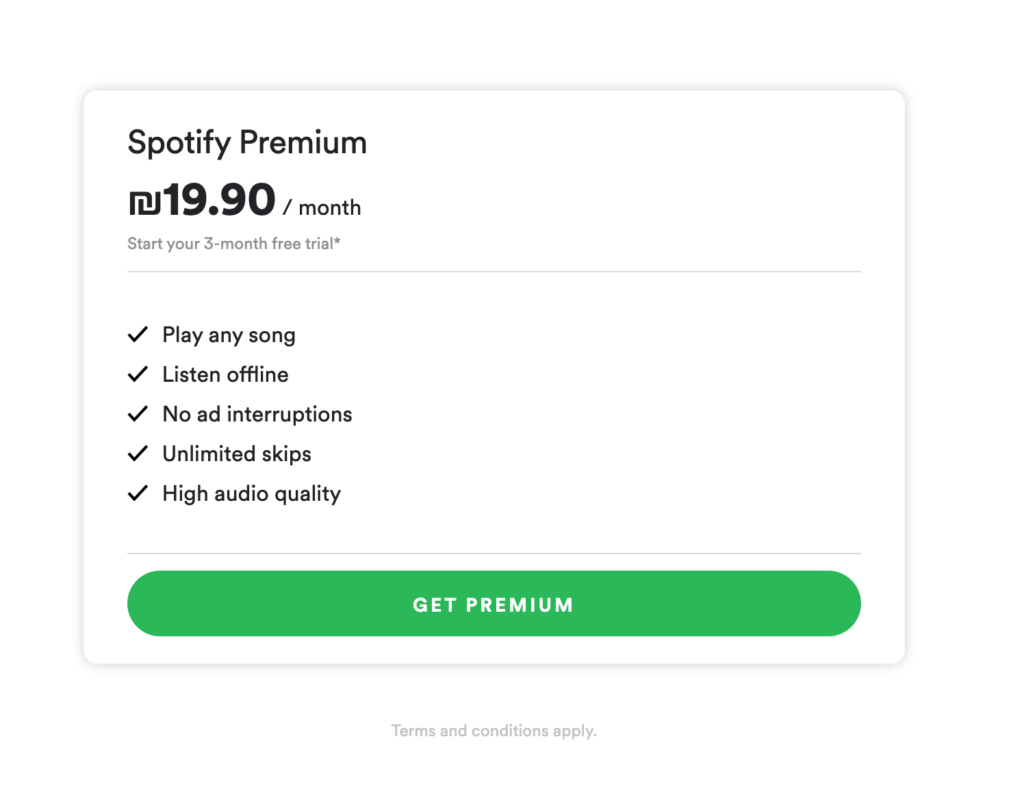 spotify pricing page design