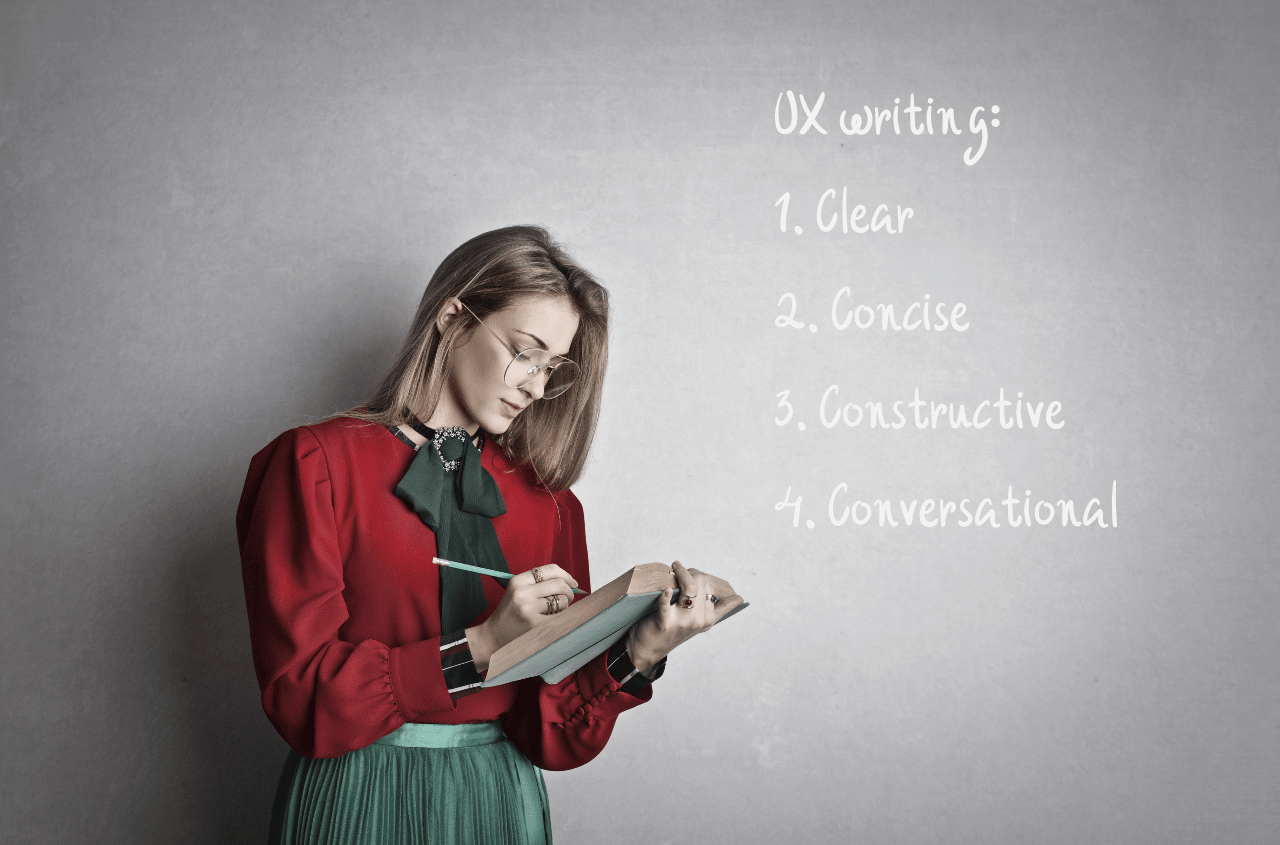 ux writing teacher in front of a blackboard