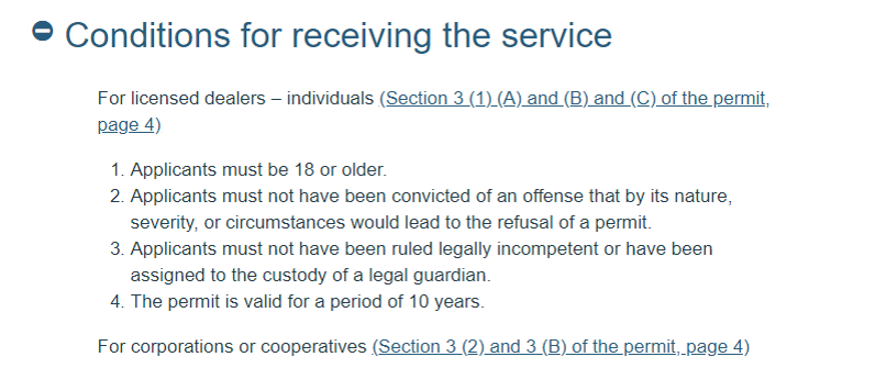 Screenshot of gov.il service page with "Conditions for receiving the service"