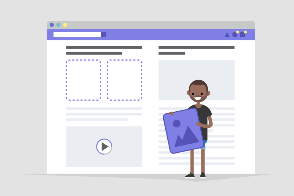 Illustration of a person adding content to a web interface